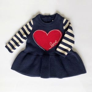 Gap Baby Heart Stripe Peplum Sweater Dress